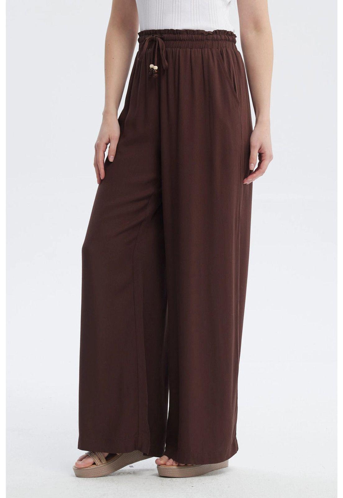 Pantalón Mujer Con Lazo Cintura Café-0