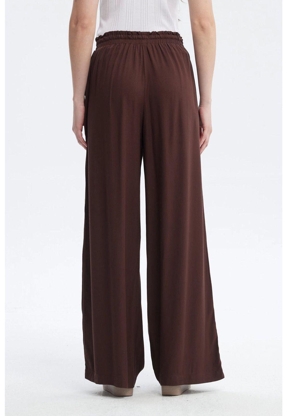 Pantalón Mujer Con Lazo Cintura Café-2