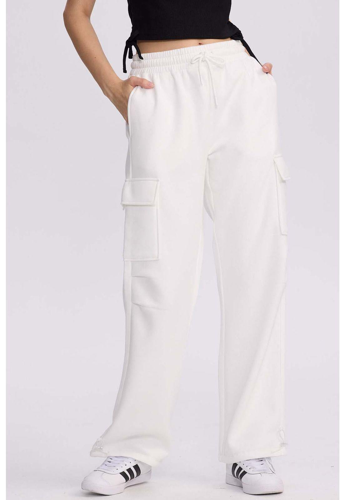 Pantalón Buzo Mujer Cargo Crema-0