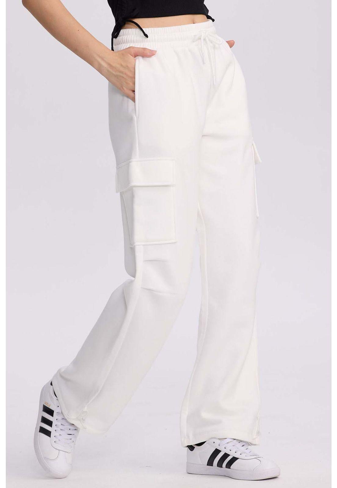 Pantalón Buzo Mujer Cargo Crema-1