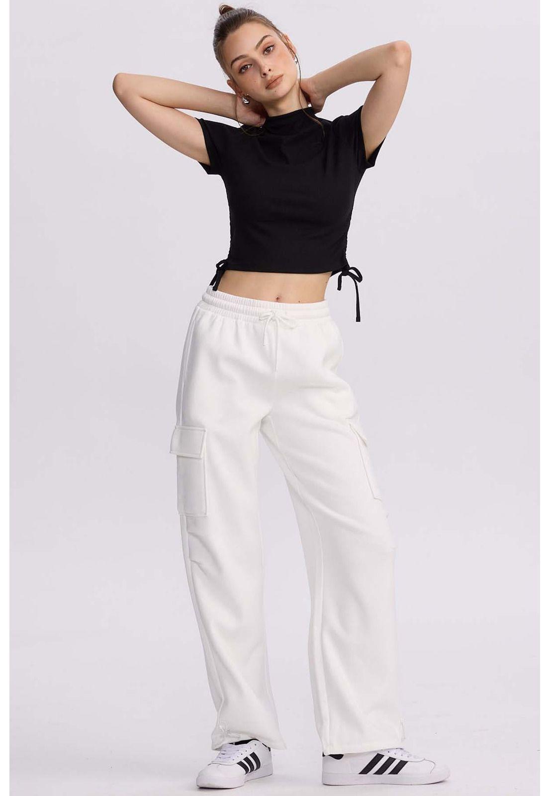 Pantalón Buzo Mujer Cargo Crema-3