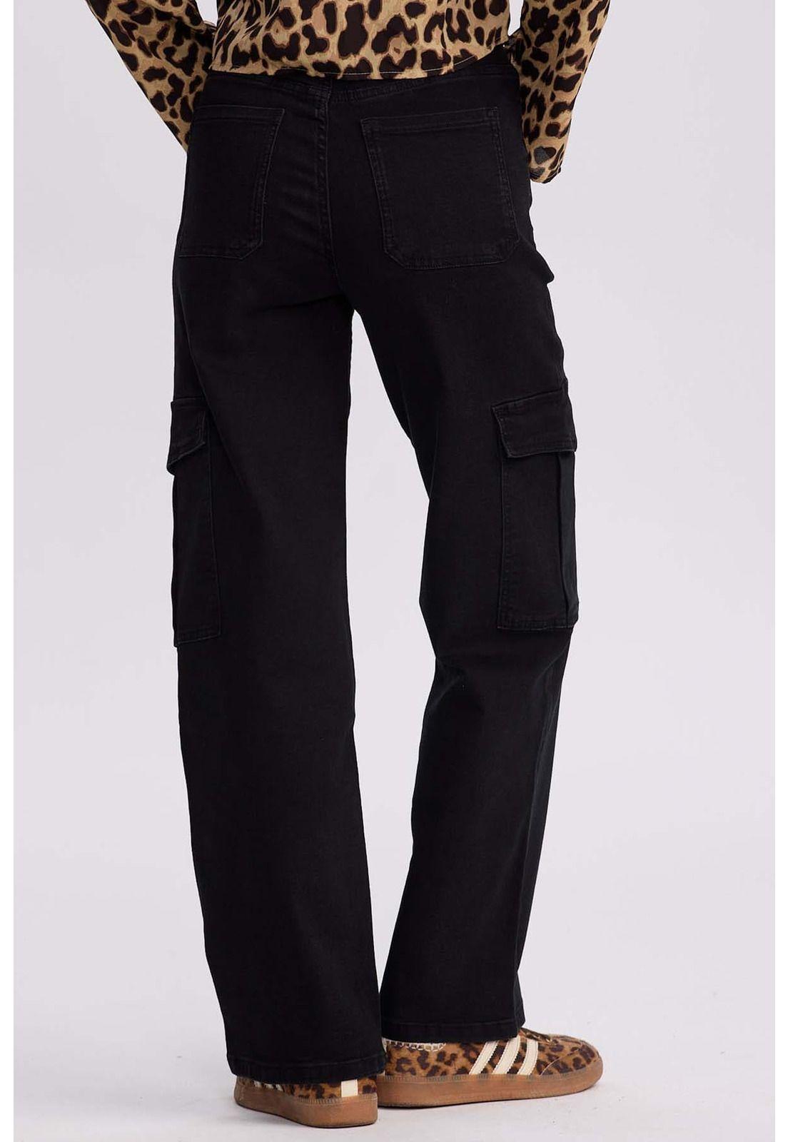 Jeans Mujer Cargo Calce Recto Negro - VI-2