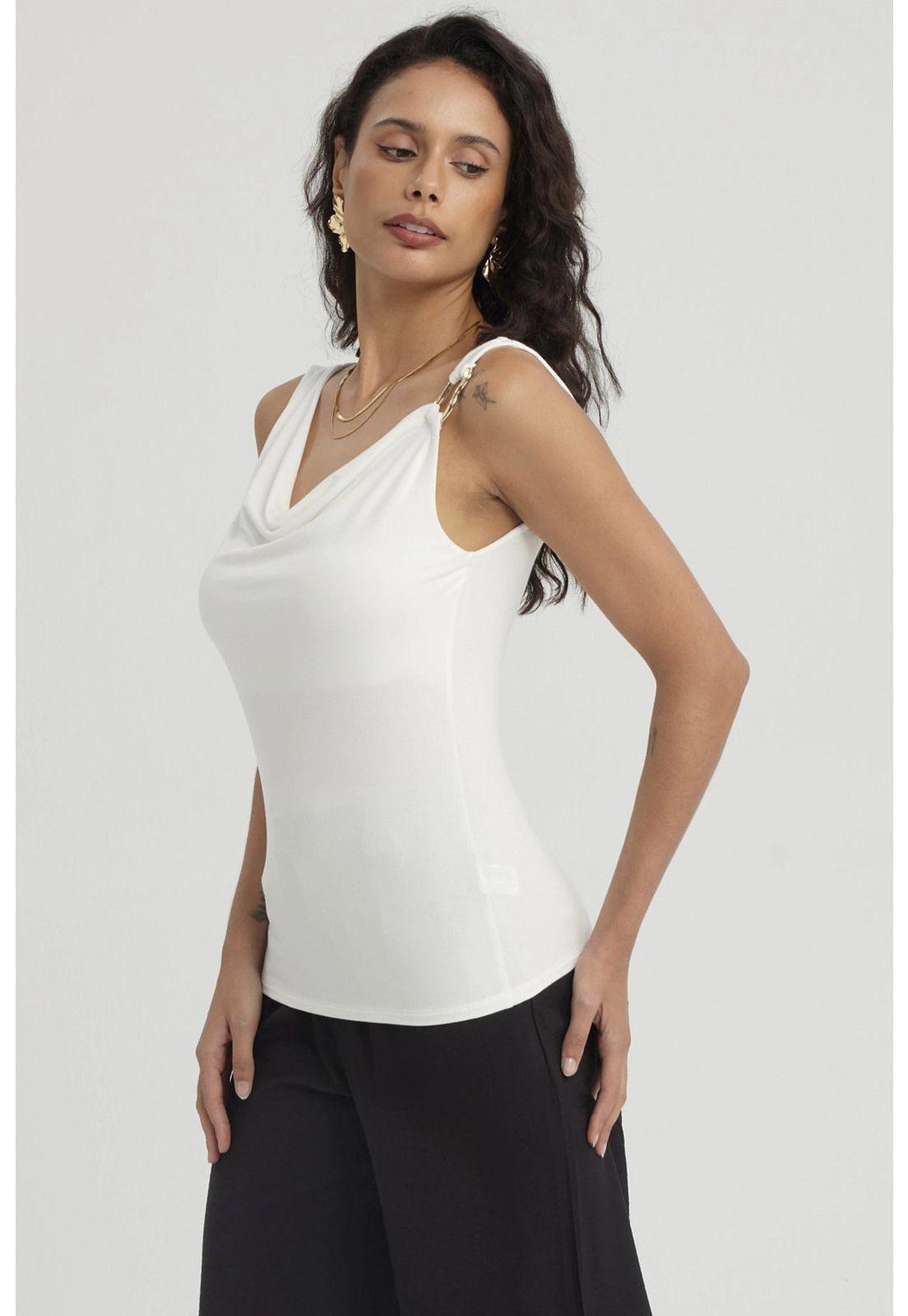 Polera Mujer Drapeado Aplicación Crudo-3