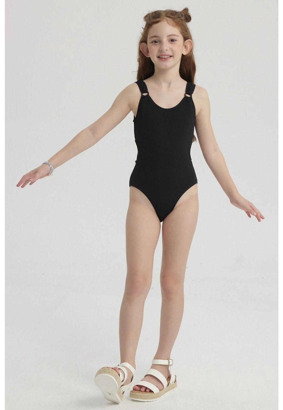 Traje De Baño Niña Argolla Negro-1