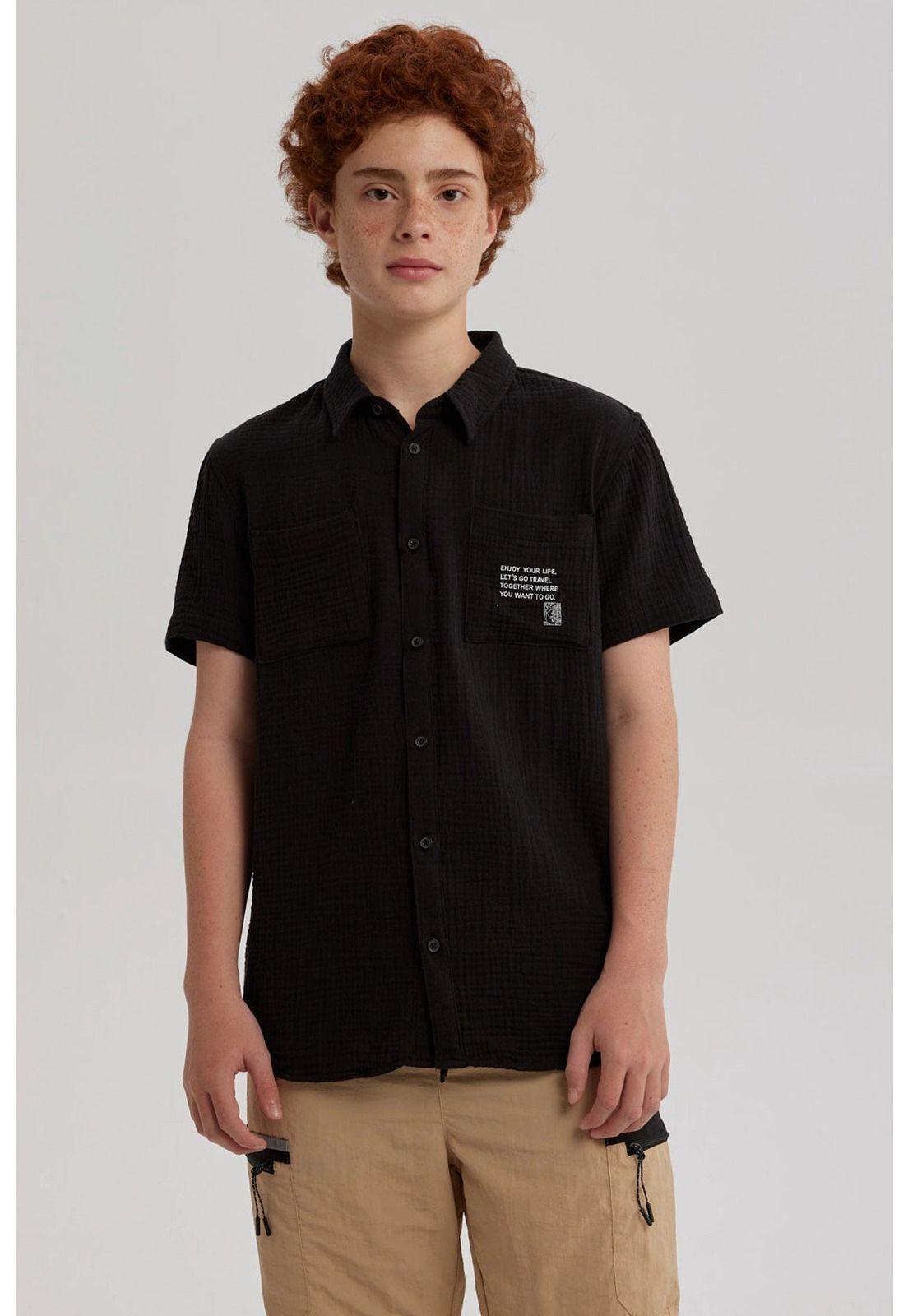 Camisa Niño Texto En Bolsillo Negro-0