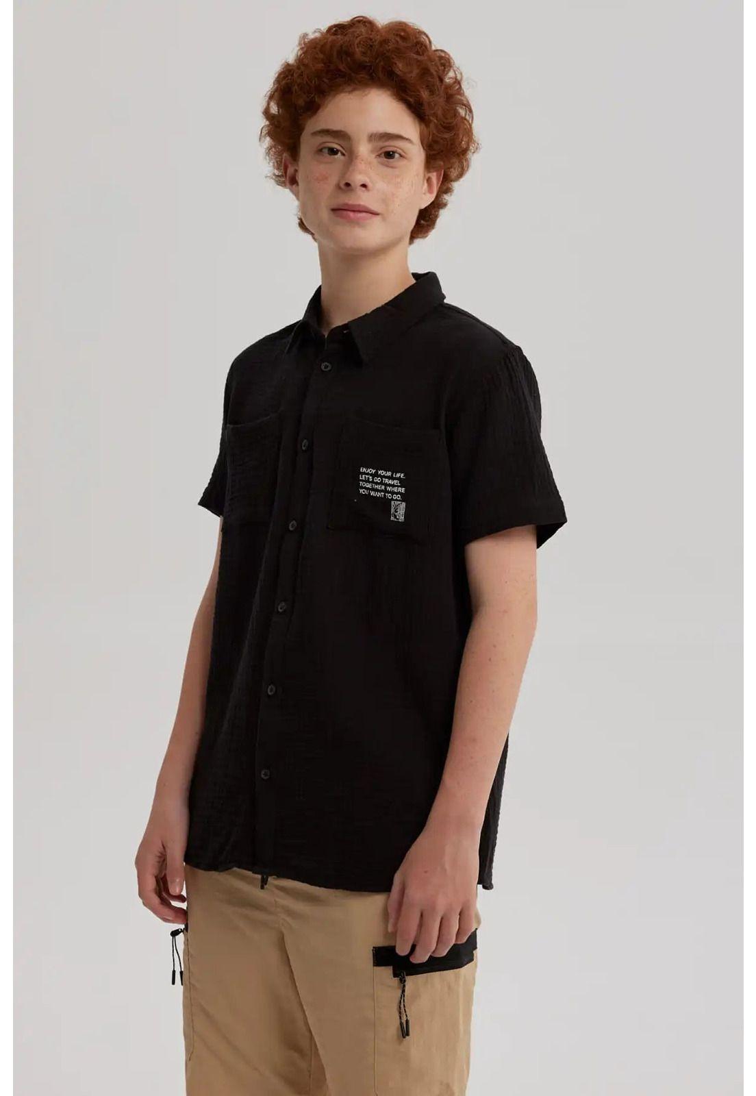 Camisa Niño Texto En Bolsillo Negro-1