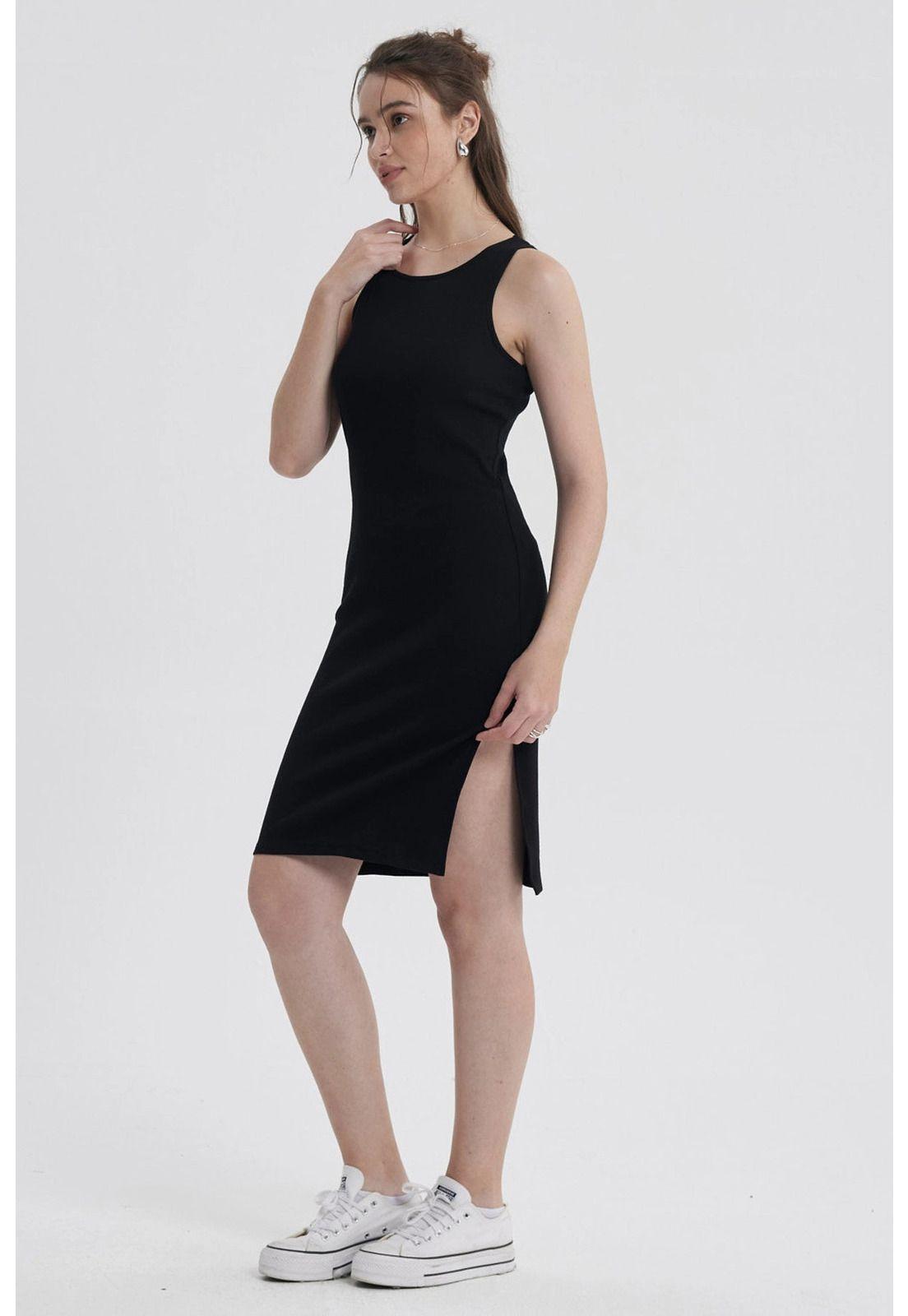 Vestido Mujer Halter Midi Negro-1