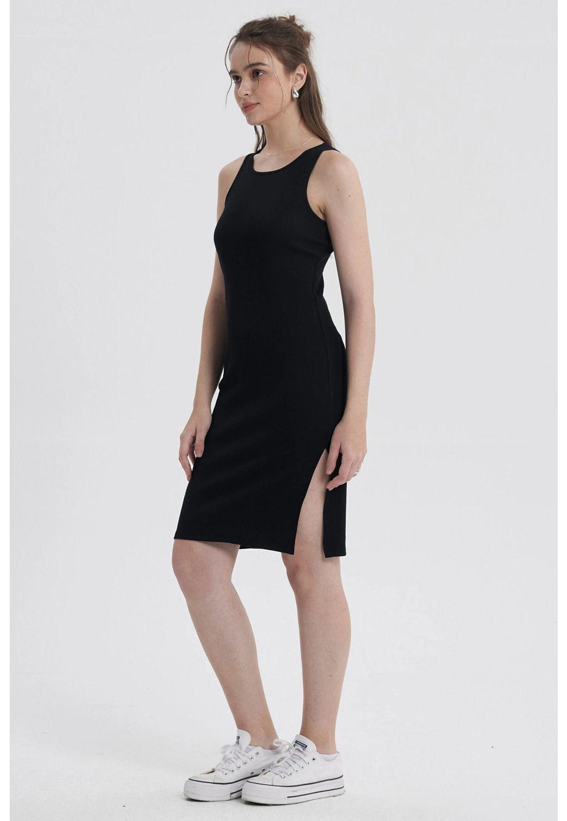 Vestido Mujer Halter Midi Negro-3