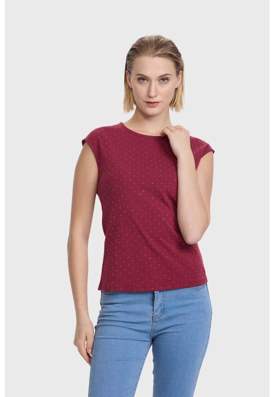 Polera Mujer Aplicación Strass Burdeo-0