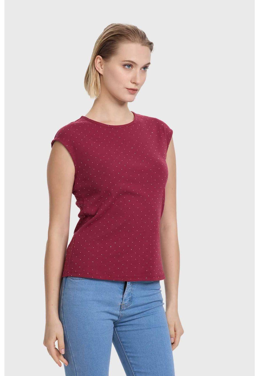 Polera Mujer Aplicación Strass Burdeo-1