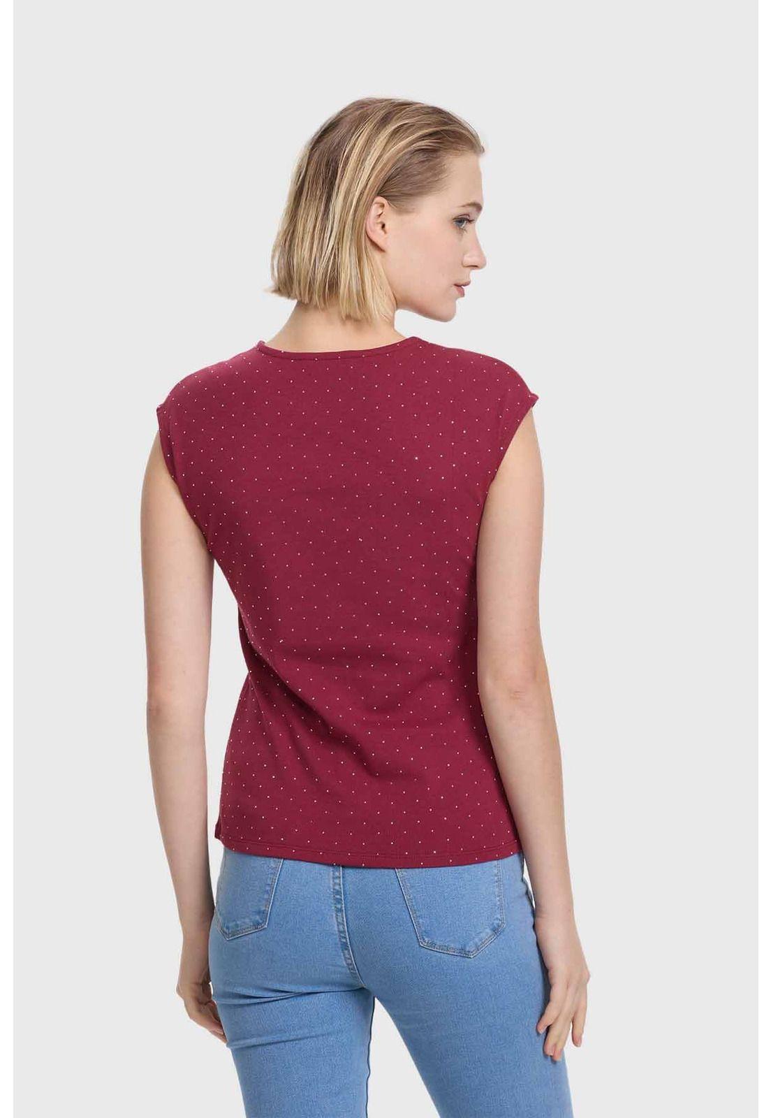 Polera Mujer Aplicación Strass Burdeo-2