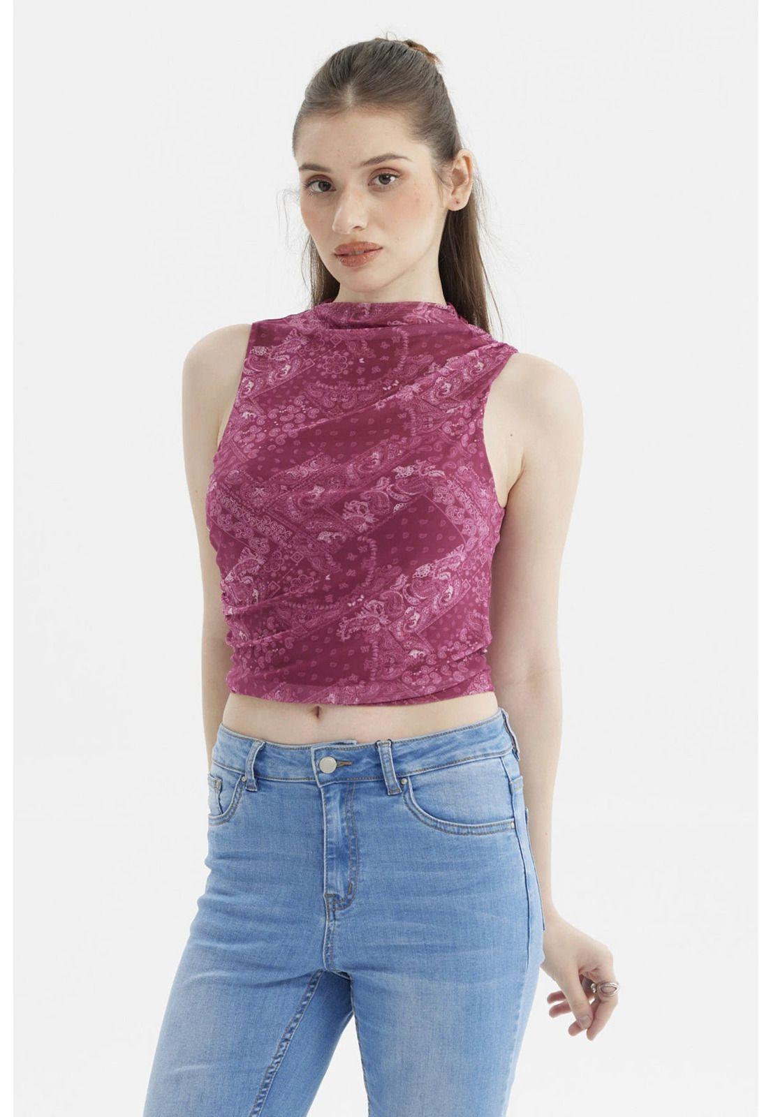 Polera Mujer Cuello Alto Magenta-0