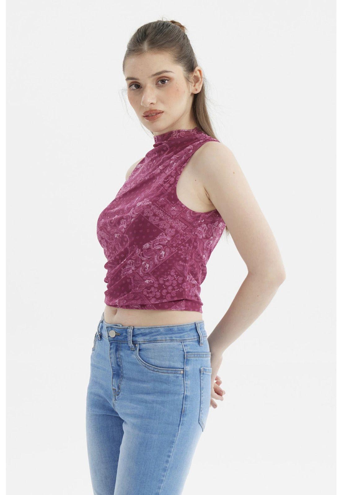 Polera Mujer Cuello Alto Magenta-2