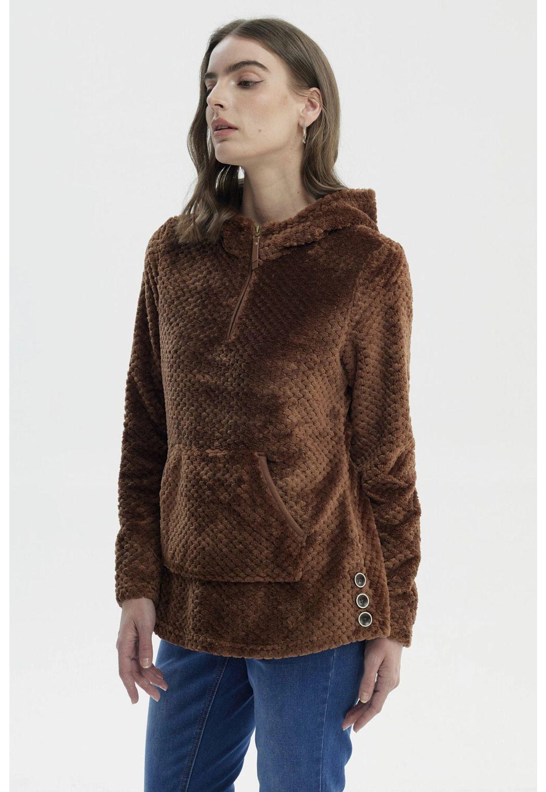 Polar Mujer Básico Aplicación Botón Camel Oscuro-1