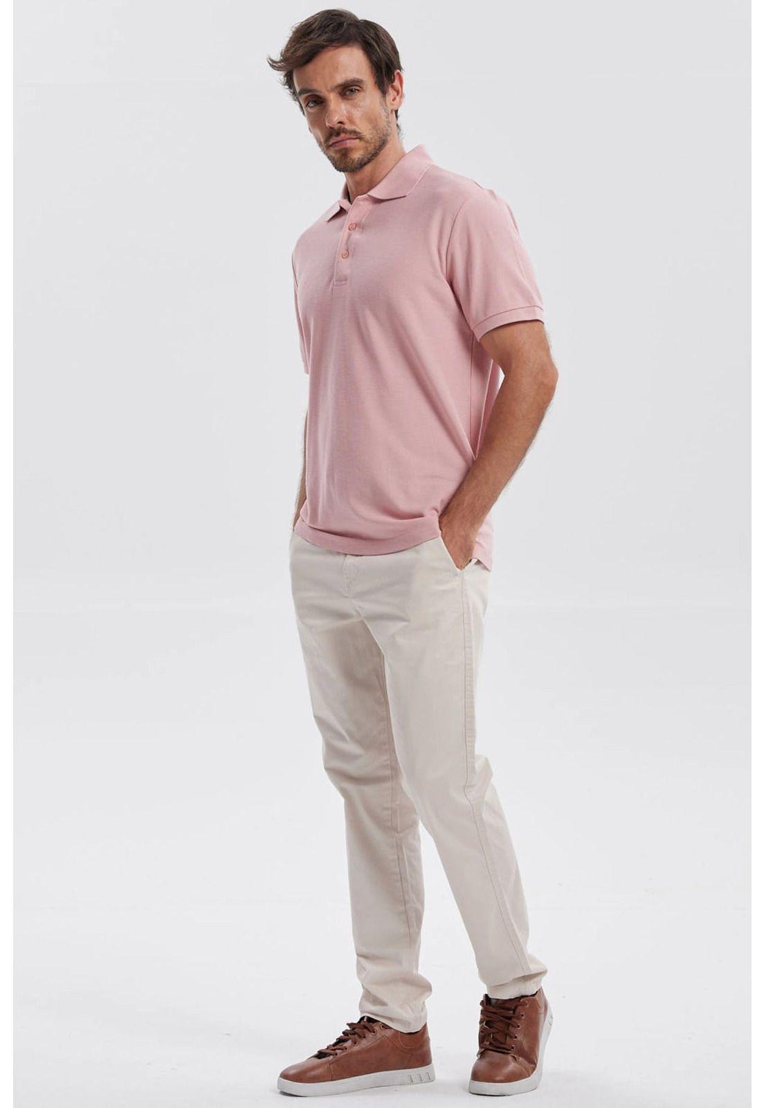 Polera Hombre Piqué Básica Lisa Palo Rosa-3