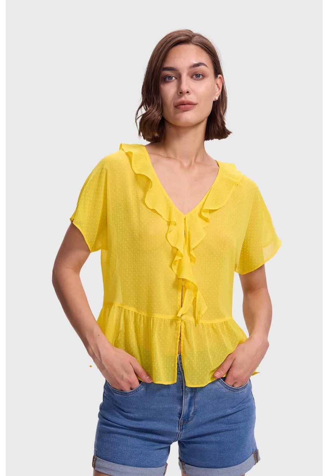 Blusa Mujer Abotonada Aplicación Amarillo-0