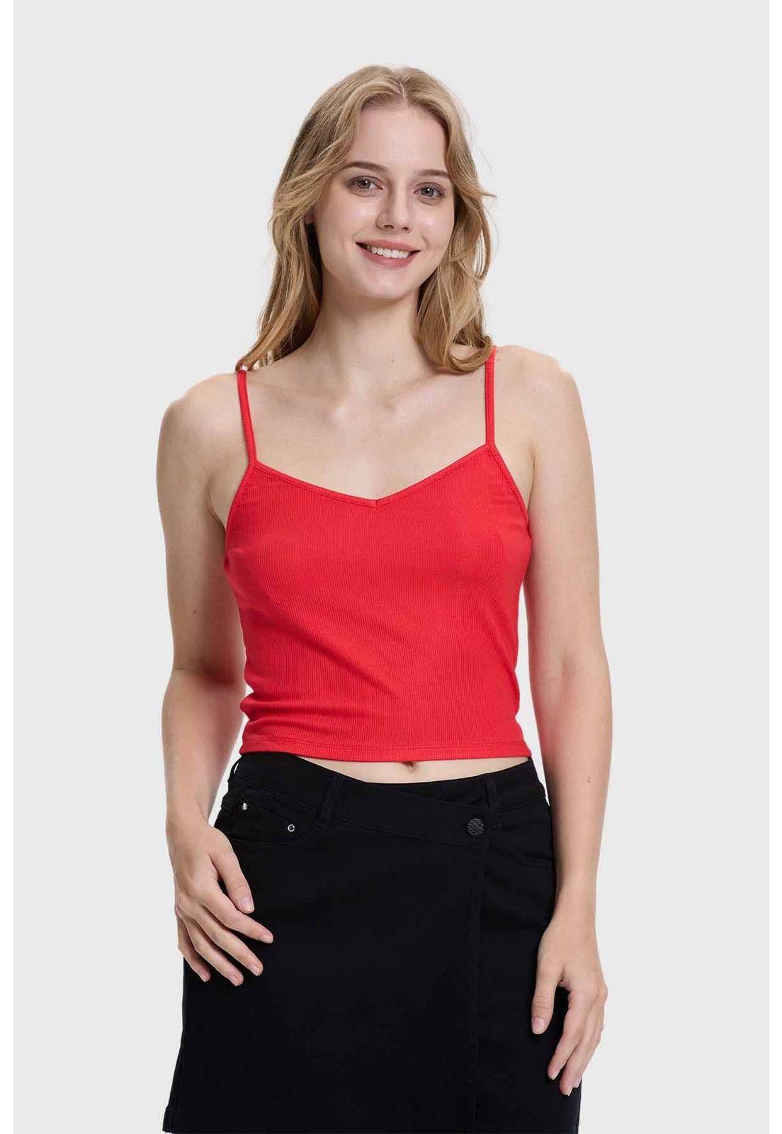 Polera Peto Mujer Pabilo Crop Rojo-0