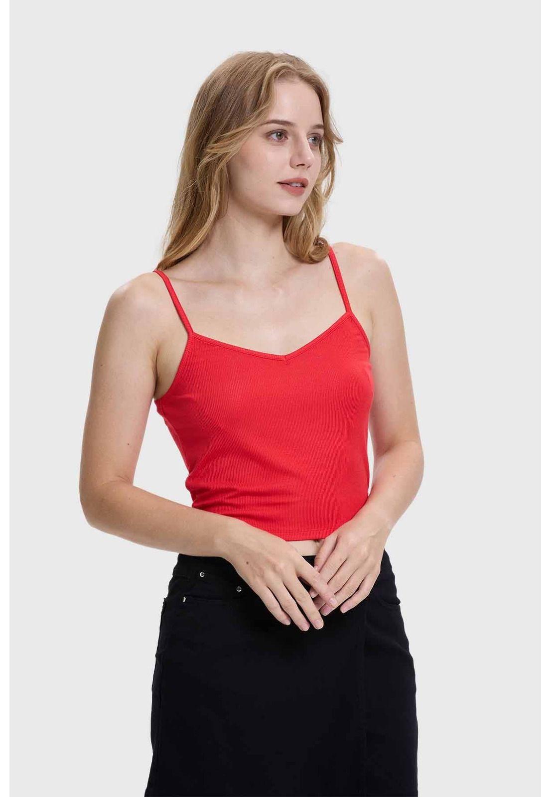 Polera Peto Mujer Pabilo Crop Rojo-1