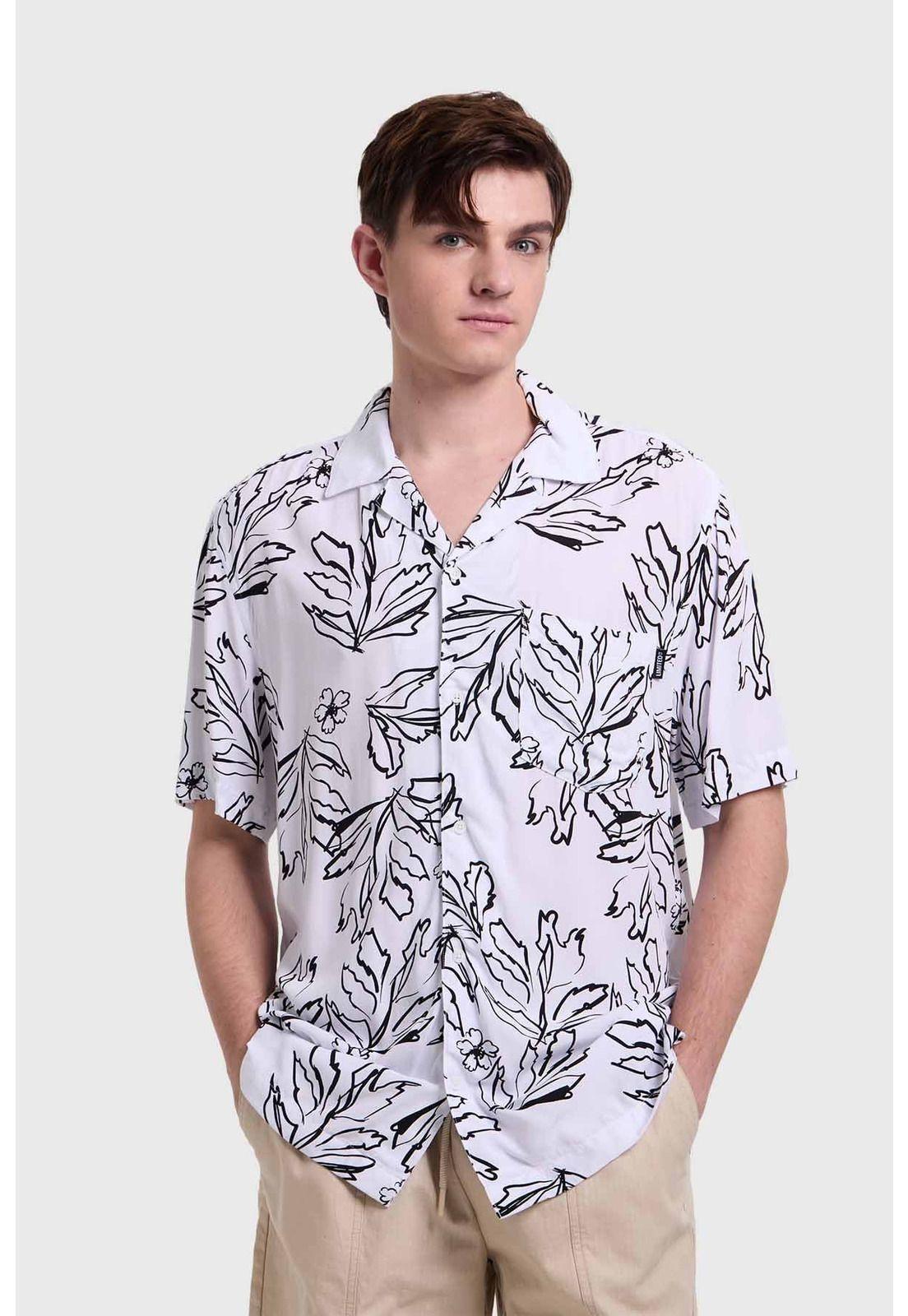 Camisa Hombre Print Tropical Blanco-0