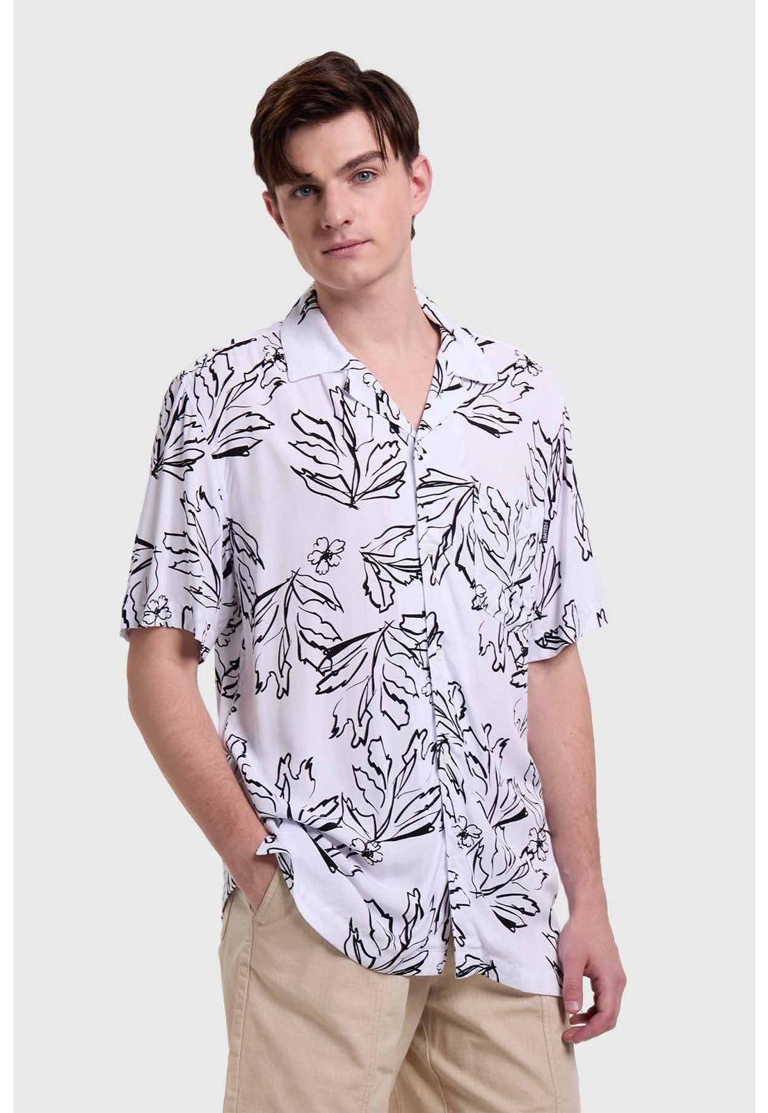 Camisa Hombre Print Tropical Blanco-1