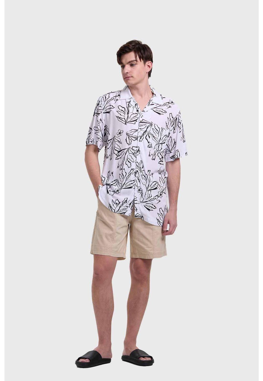 Camisa Hombre Print Tropical Blanco-3