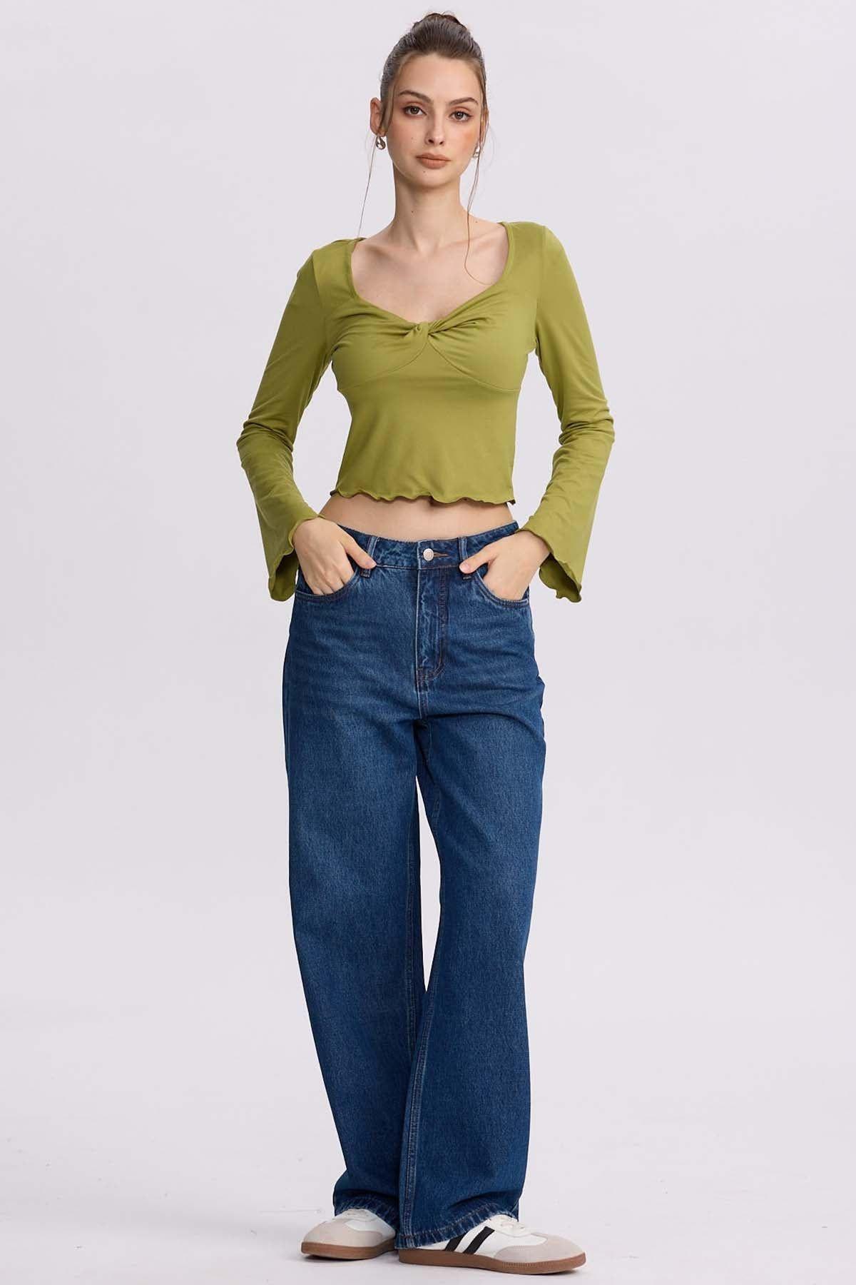 Polera Mujer Escote V Verde Agua-3