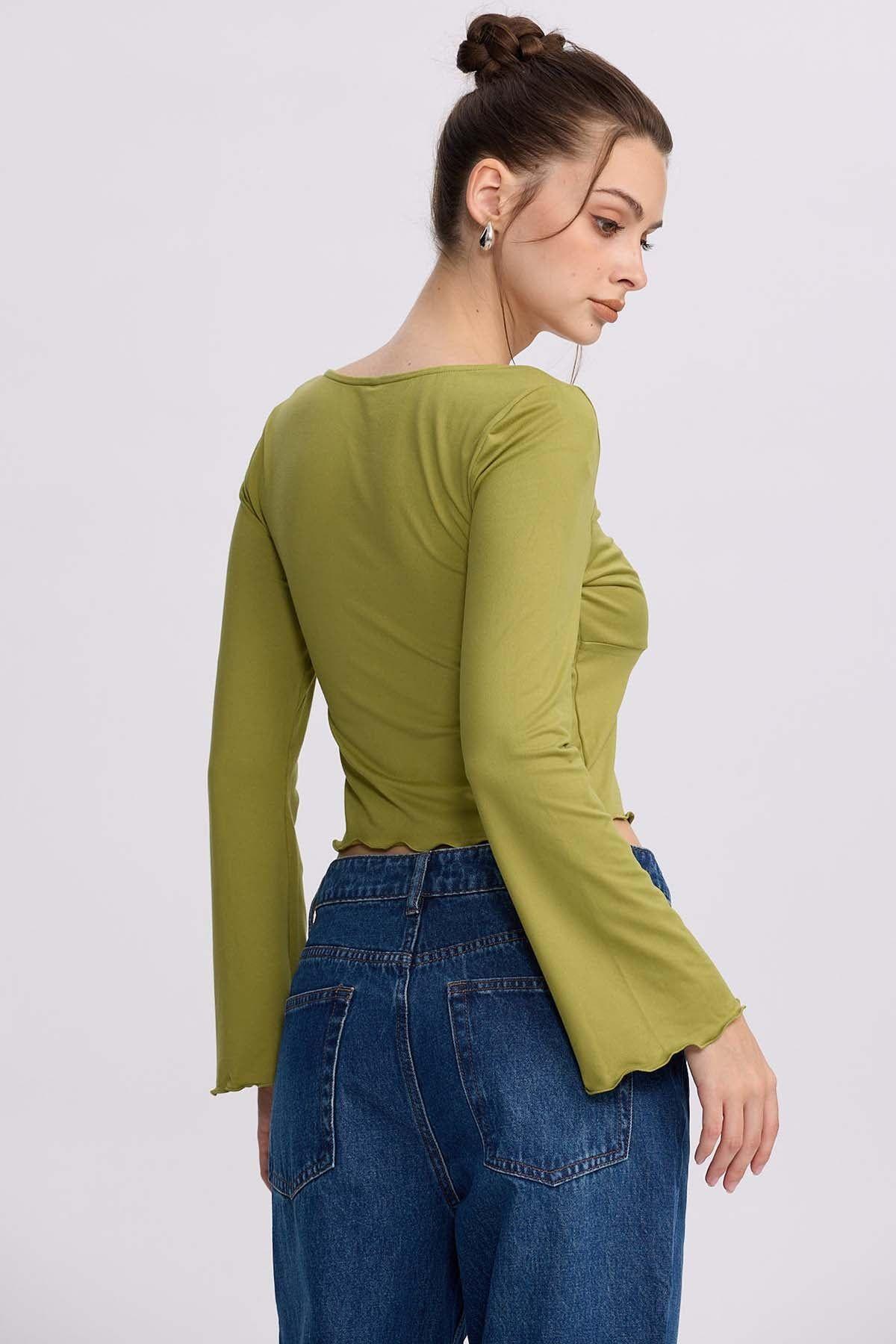 Polera Mujer Escote V Verde Agua-2