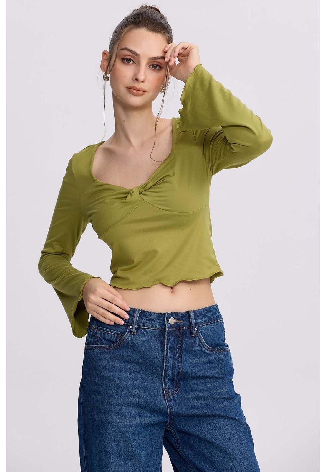 Polera Mujer Escote V Verde Agua-0
