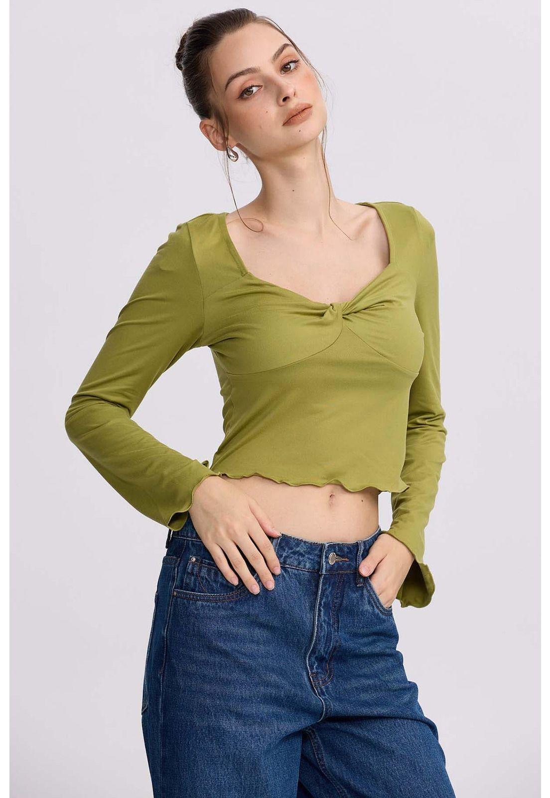 Polera Mujer Escote V Verde Agua-1
