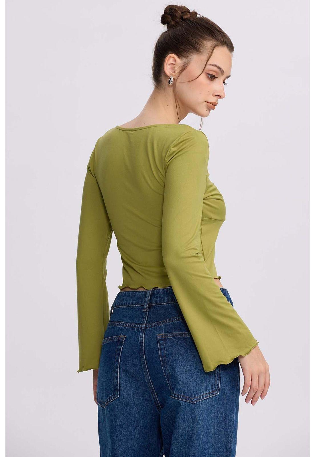 Polera Mujer Escote V Verde Agua-2