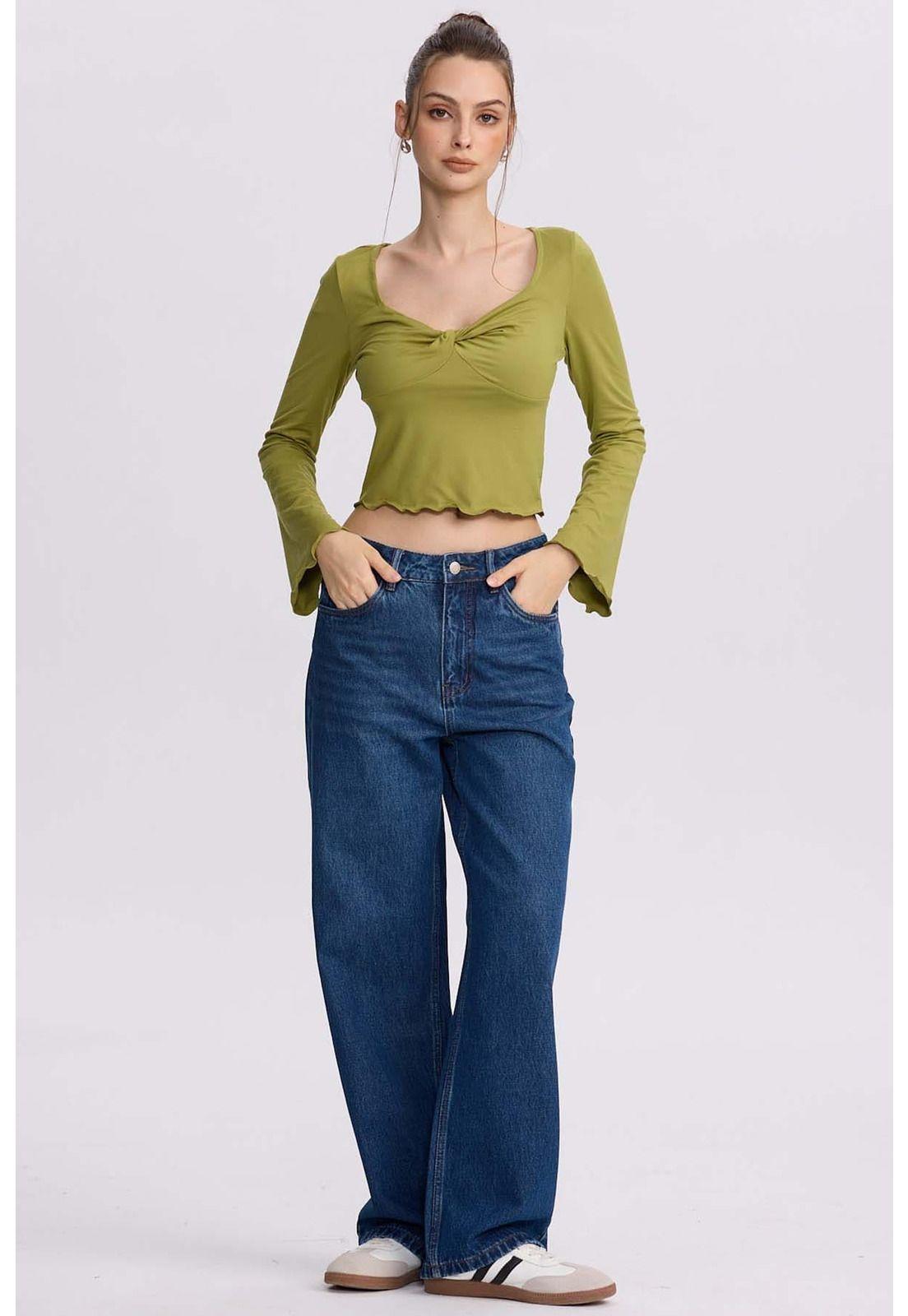 Polera Mujer Escote V Verde Agua-3