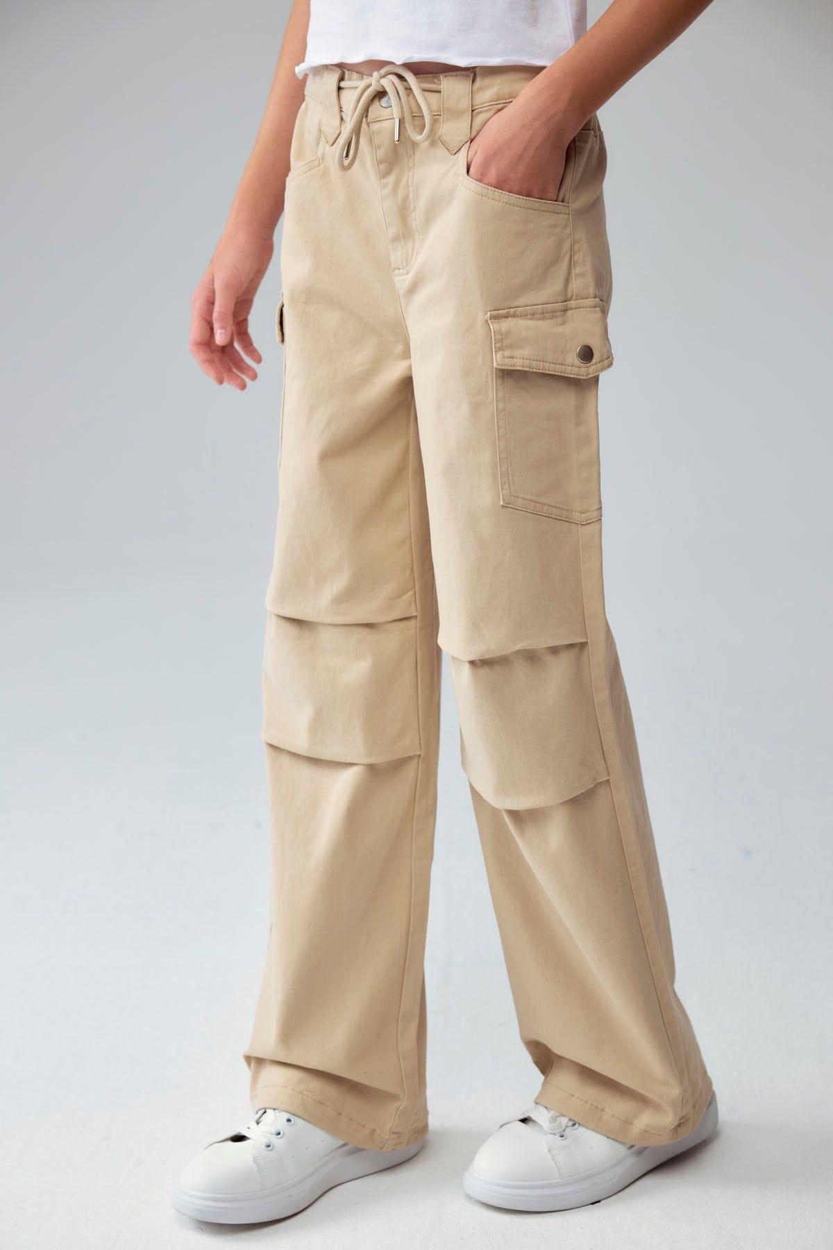 Pantalón Niña Parachute Con Bolsillo Beige-1