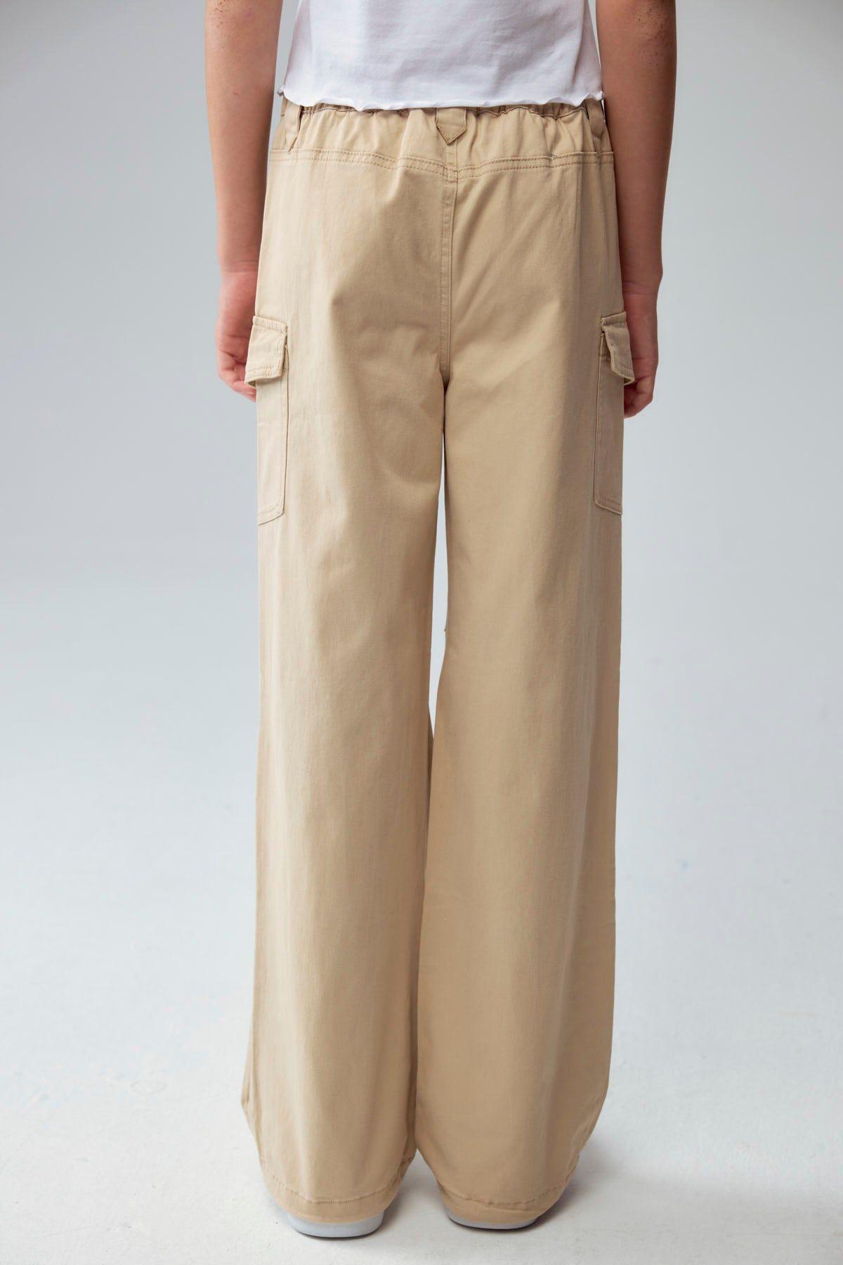 Pantalón Niña Parachute Con Bolsillo Beige-2