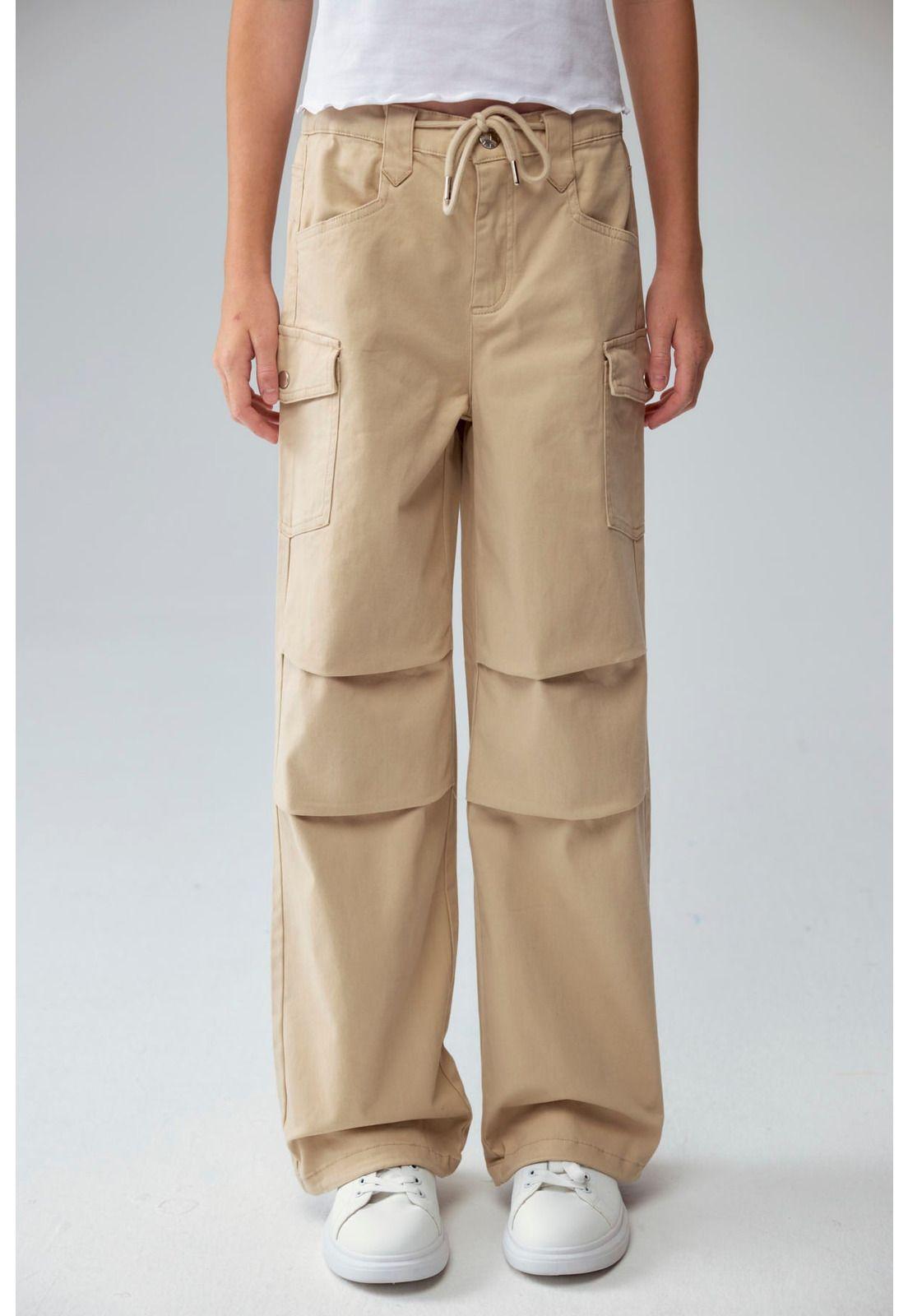 Pantalón Niña Parachute Con Bolsillo Beige-0