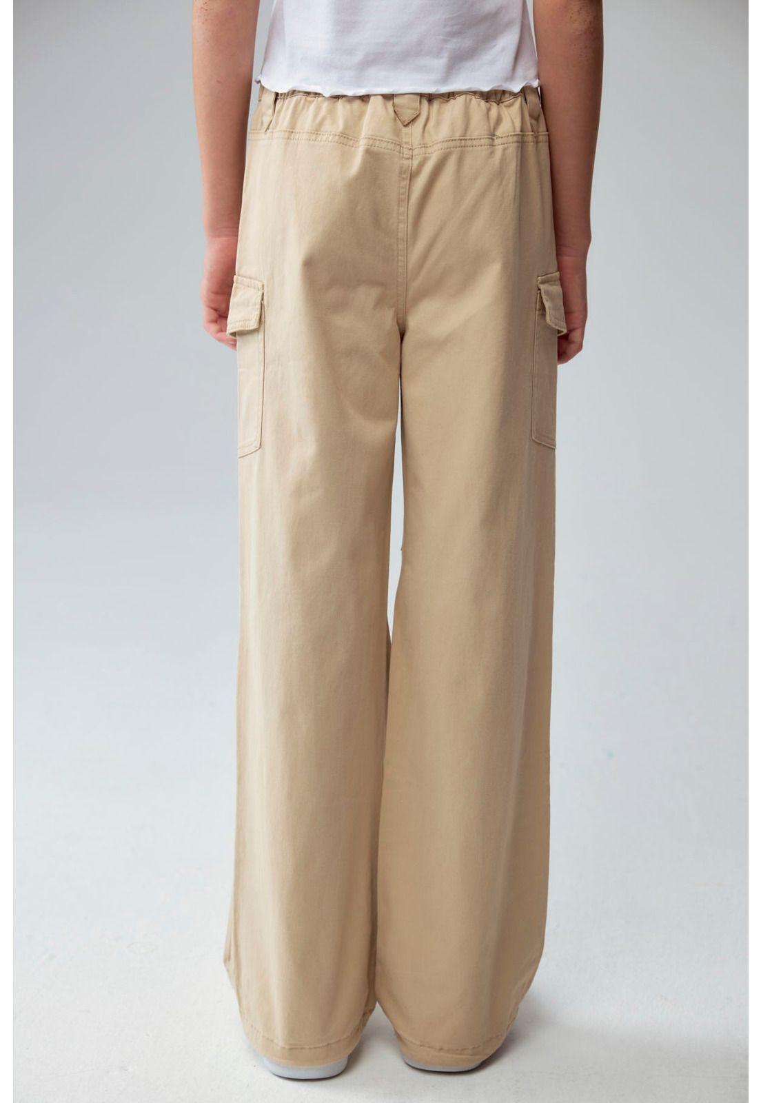 Pantalón Niña Parachute Con Bolsillo Beige-2