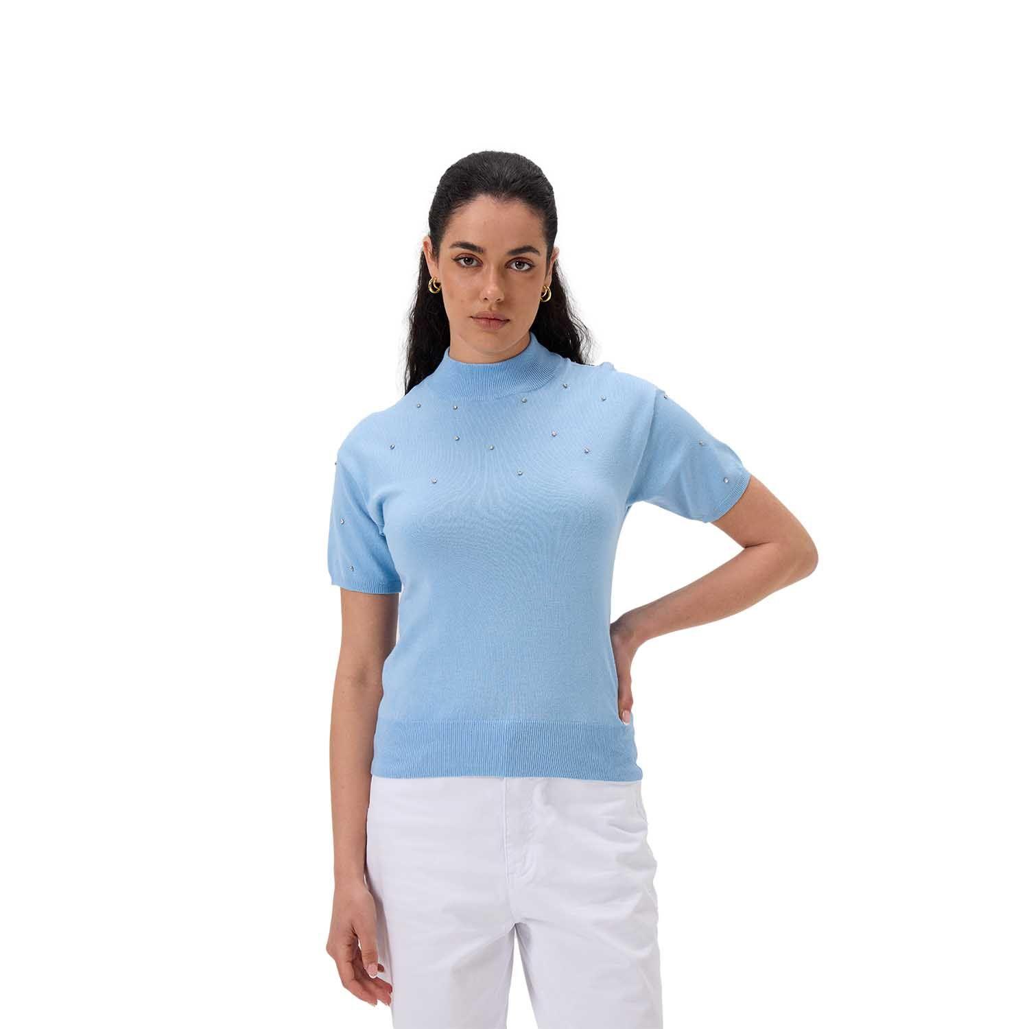 Sweater Mujer Casual Con Aplicación Celeste Fashion's Park-0