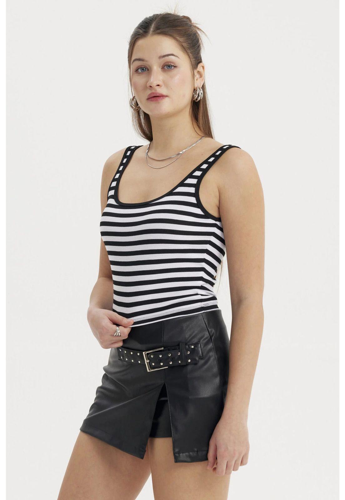 Polera Mujer Escote Cuadrado Negro / Blanco-1