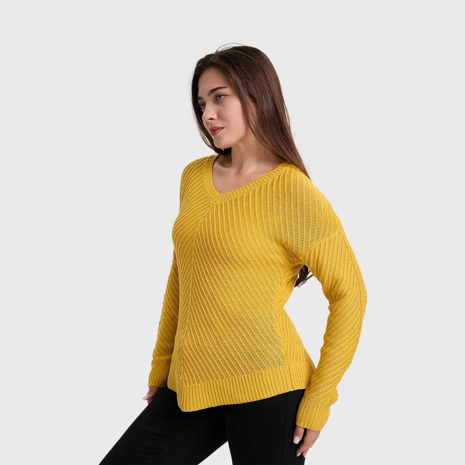 Sweater Mujer Listado Mostaza-1