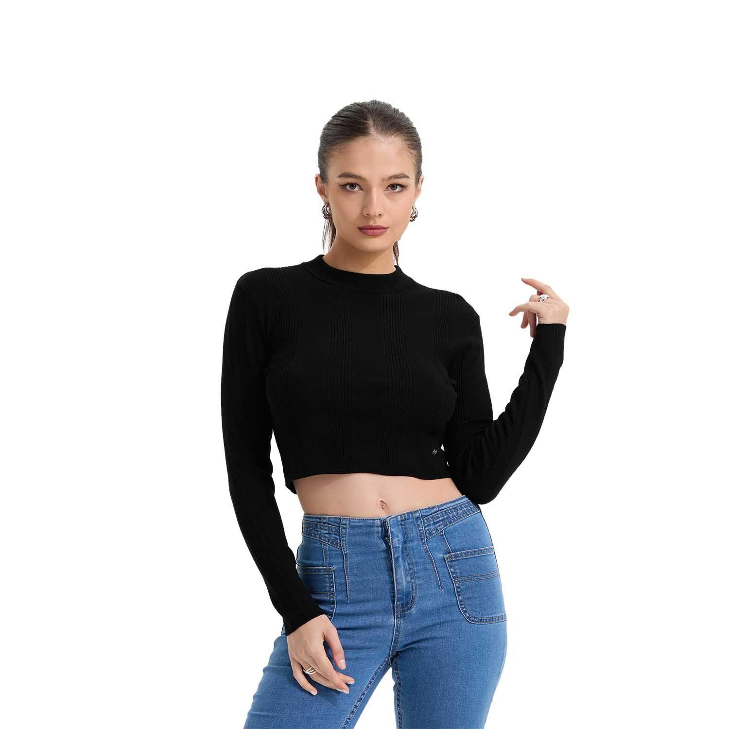 Sweater Mujer Aplicación Colores Negro Fashion's Park-0