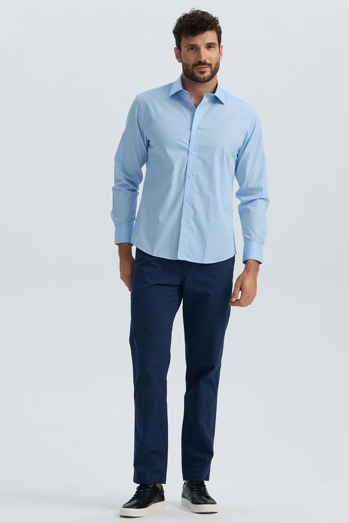 Camisa Hombre Cuello Italiano Celeste-3