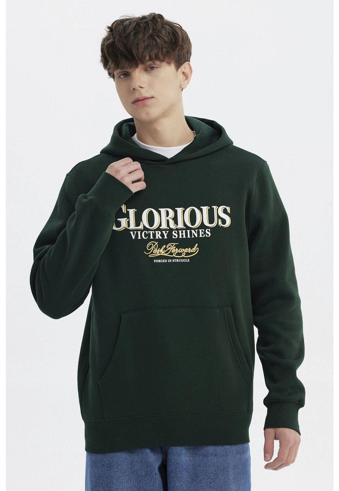 Polerón Hombre Slim Con Gorro Verde - ll-0