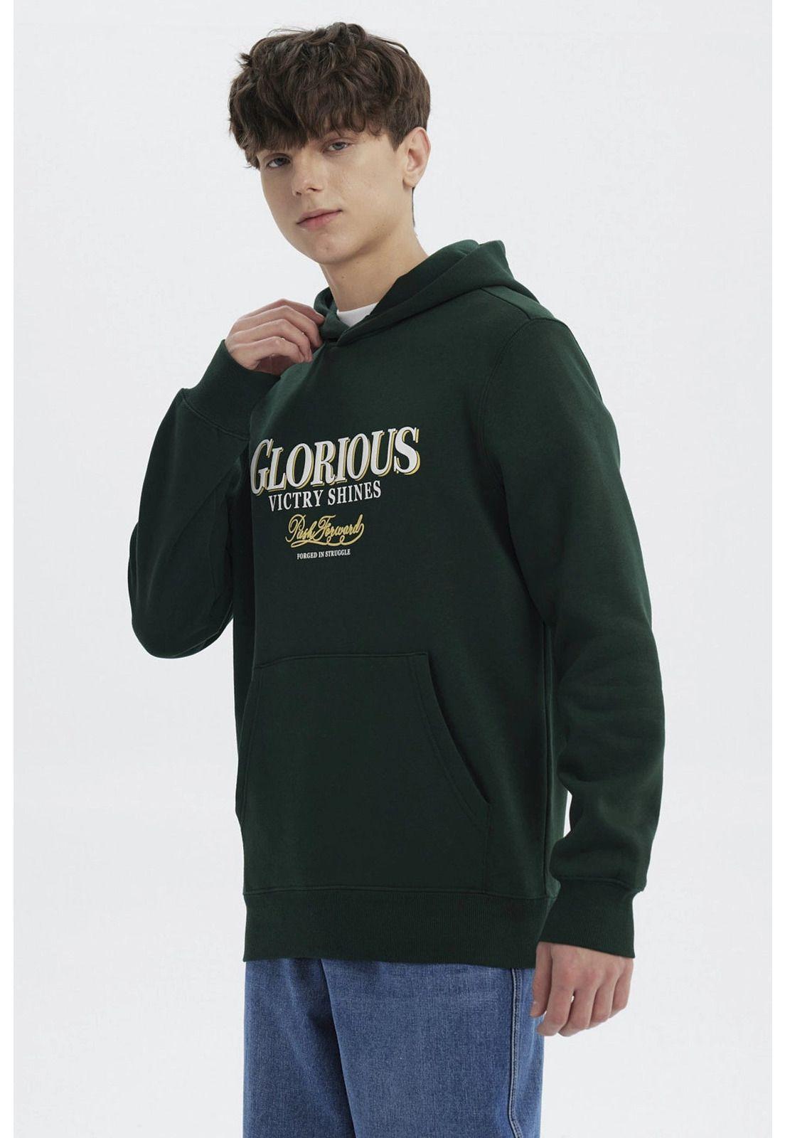 Polerón Hombre Slim Con Gorro Verde - ll-1