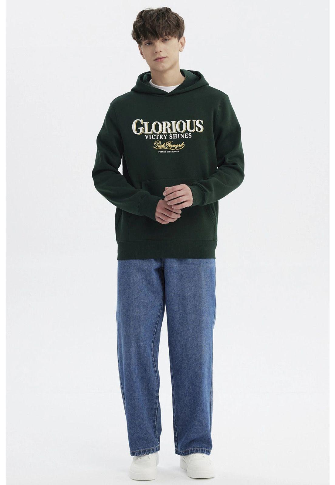 Polerón Hombre Slim Con Gorro Verde - ll-3