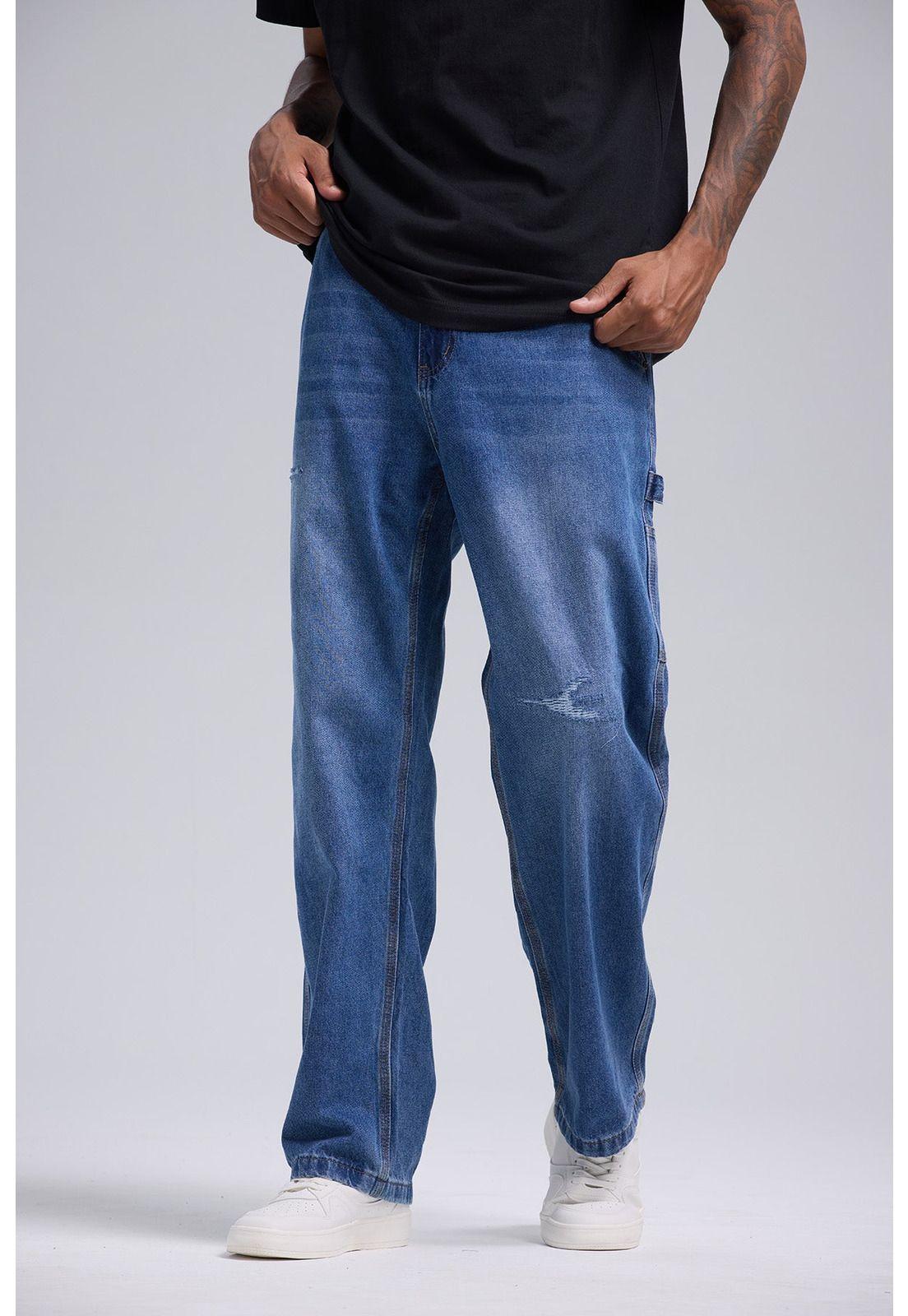 Jeans Hombre Baggy Rotura Azul Claro-0