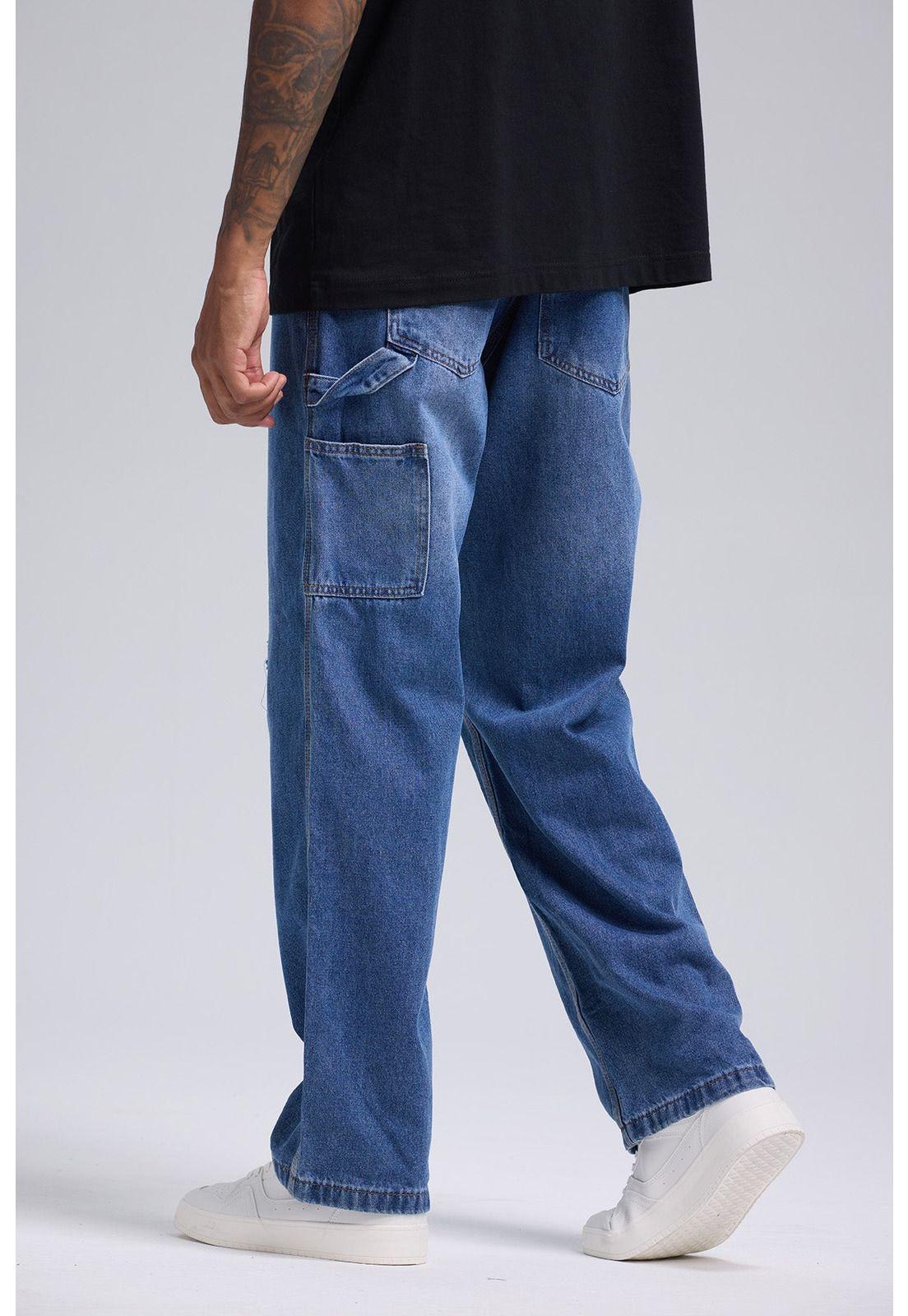 Jeans Hombre Baggy Rotura Azul Claro-2