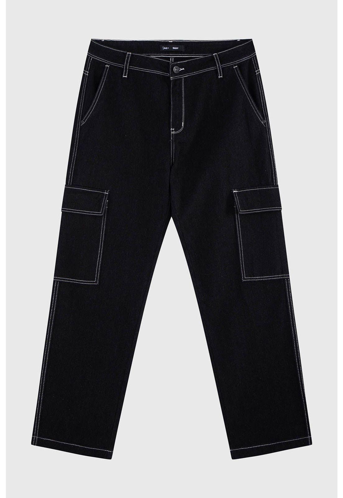 Jeans Hombre Cargo Costura Negro-0
