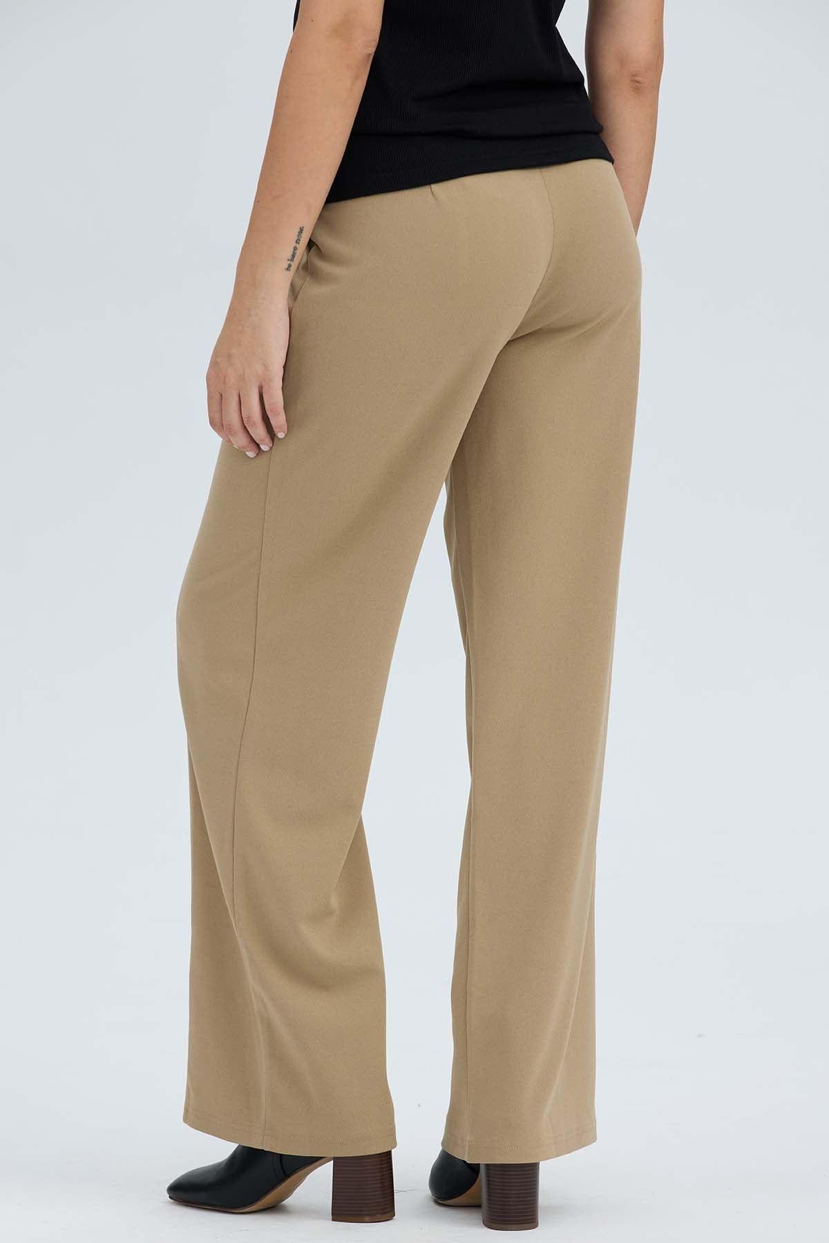 Pantalón Mujer Con Hebilla Calce Palazzo Beige Oscuro-2