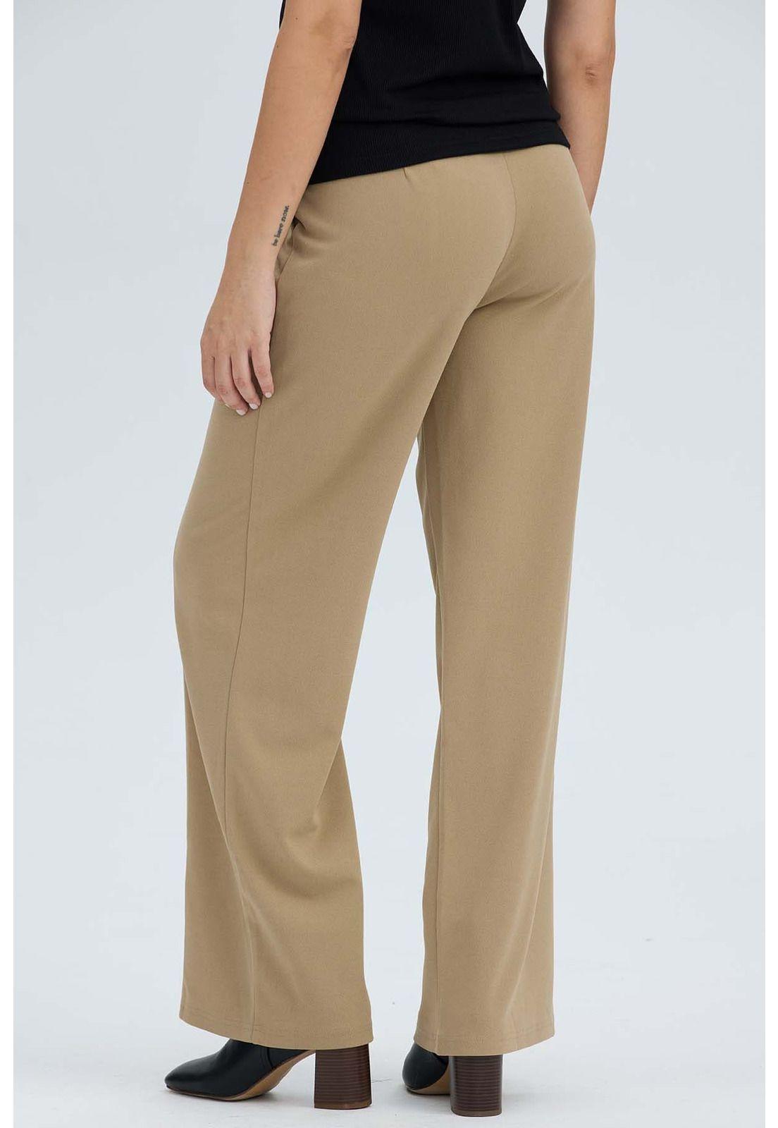 Pantalón Mujer Con Hebilla Calce Palazzo Beige Oscuro-3