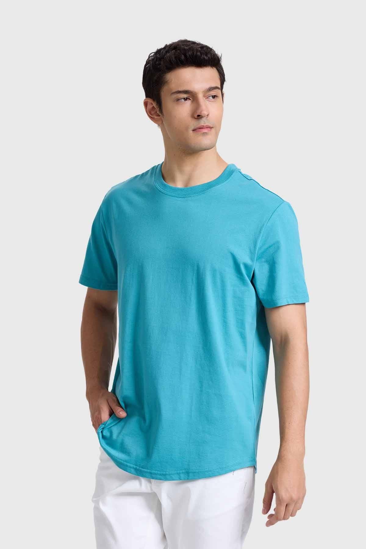 Polera Hombre Long Fit Básica Turquesa-0