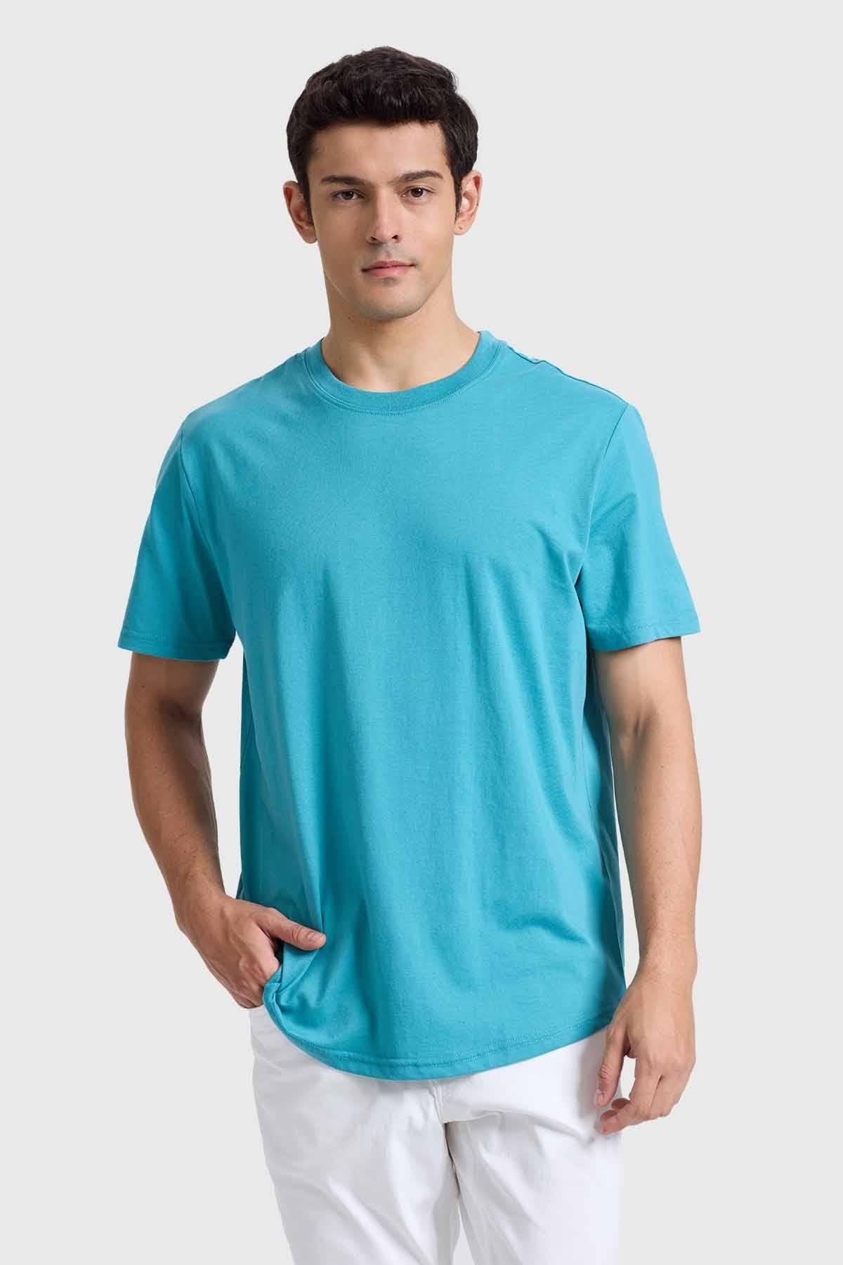 Polera Hombre Long Fit Básica Turquesa-4